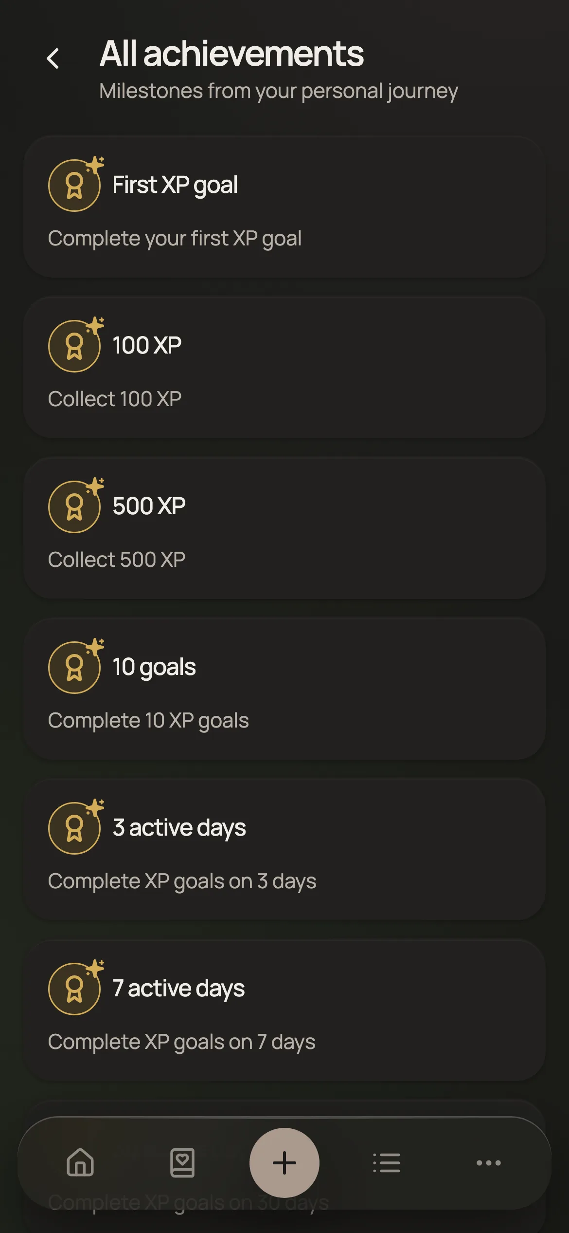 Achievements screen