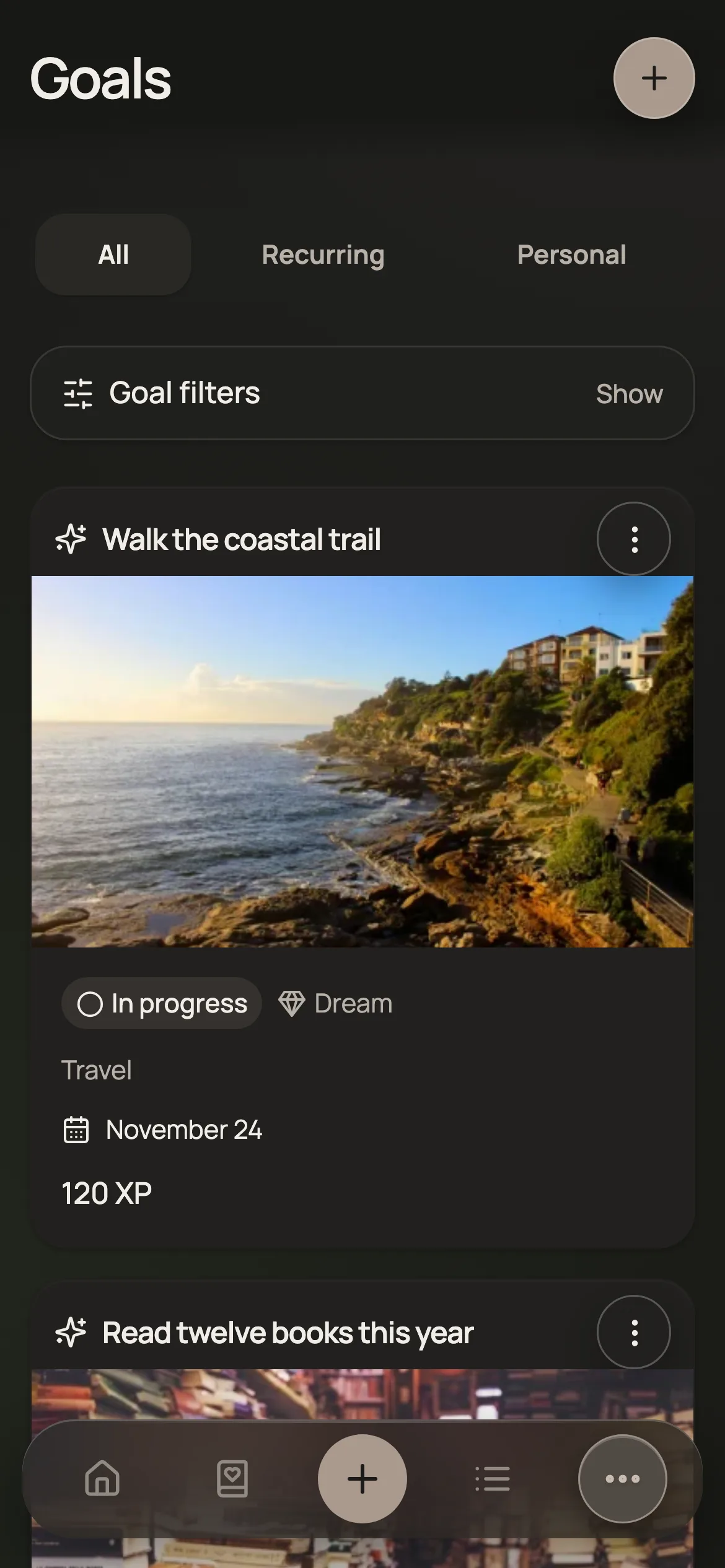 Goals screen