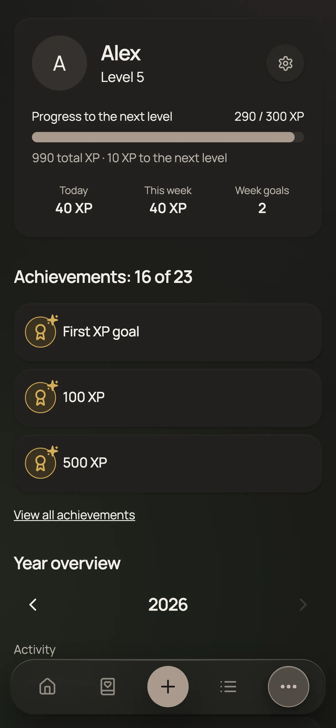 Profile with level and progress