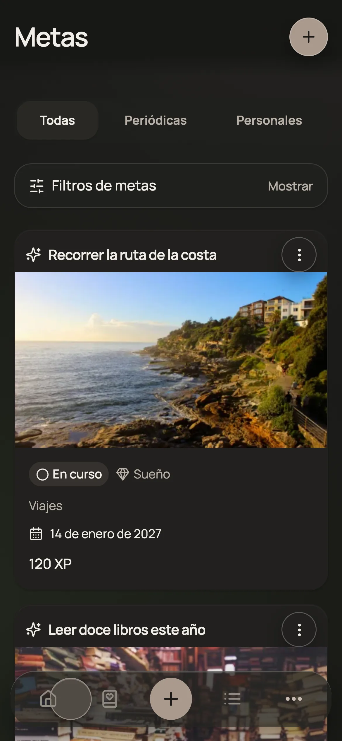 Pantalla de metas