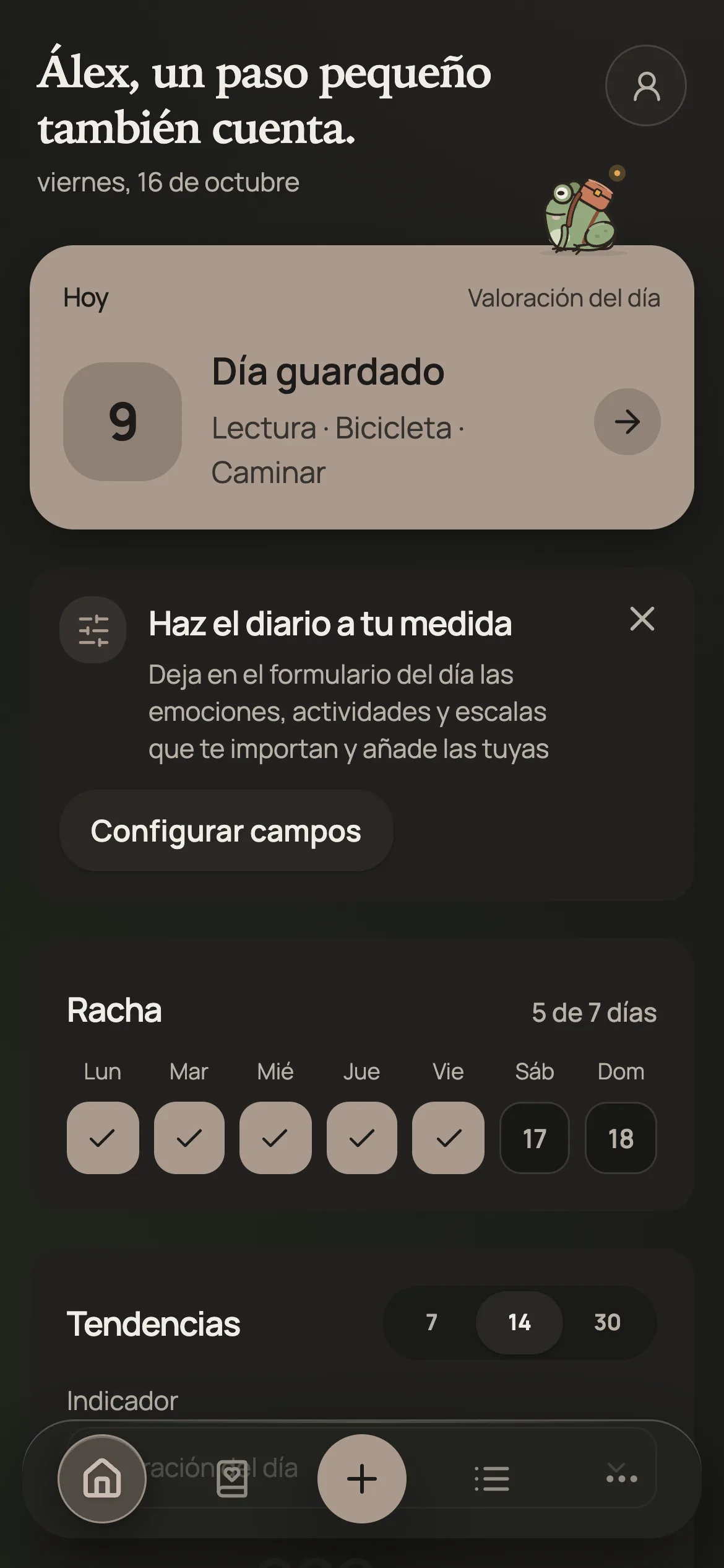 Inicio de la app con el día completado