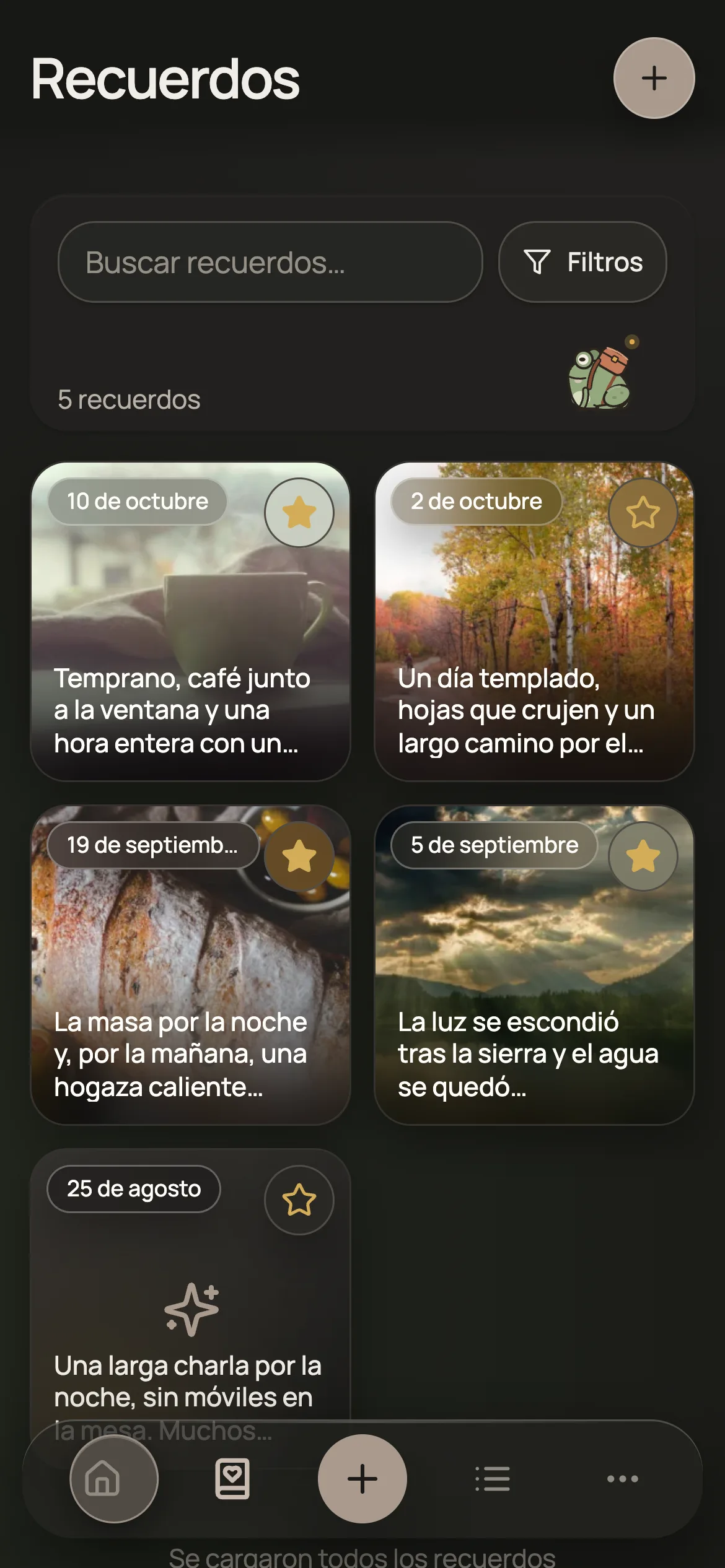Pantalla de recuerdos