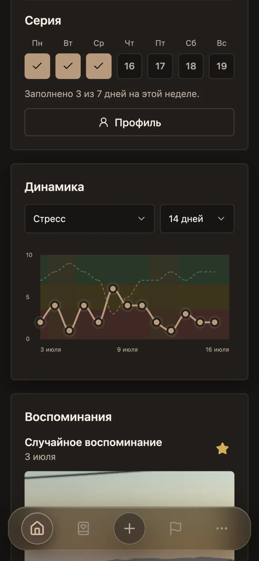 График стресса вместе с общей оценкой дня