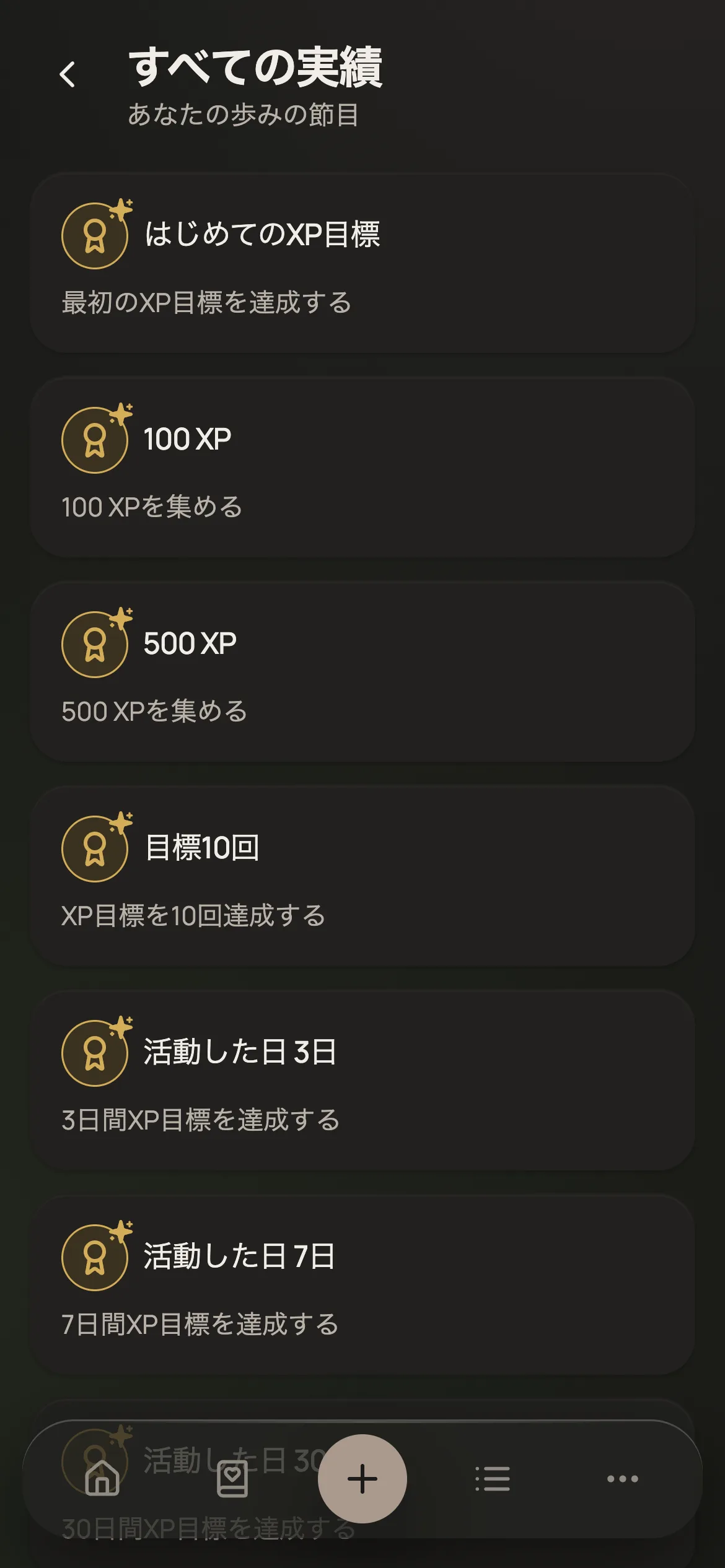実績の画面