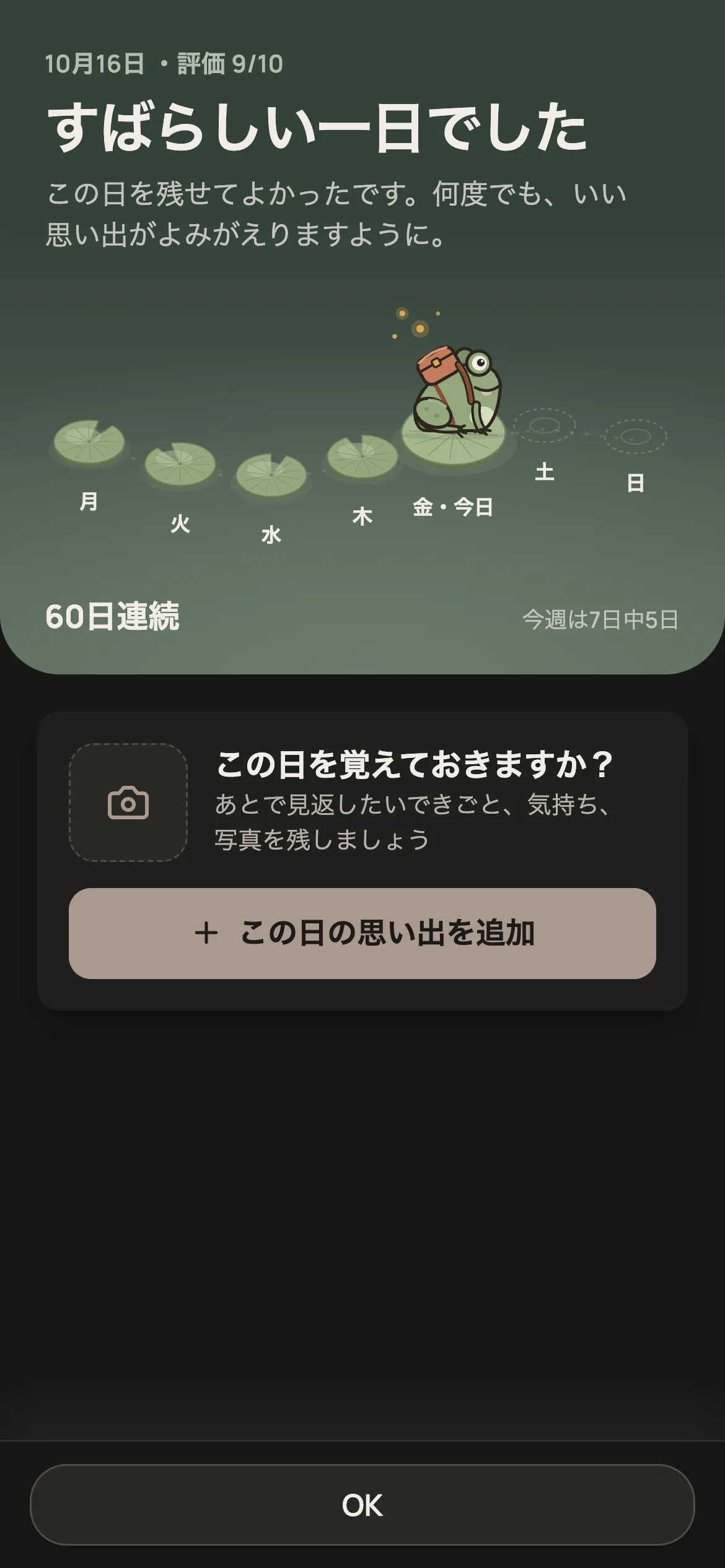 一日を保存したあとの画面