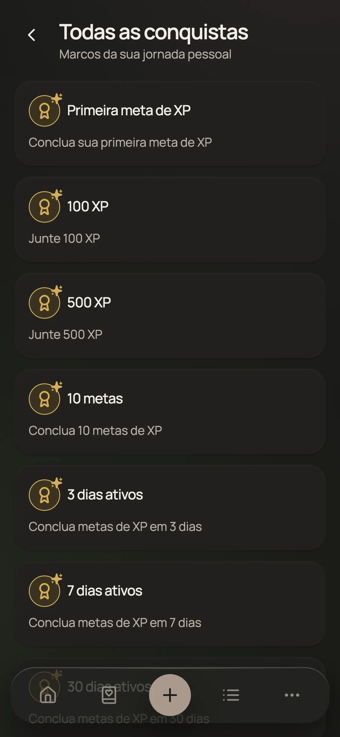 Tela de conquistas