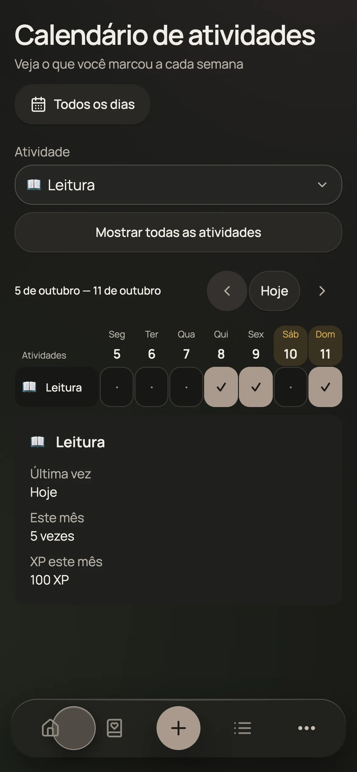 Calendário com atividades
