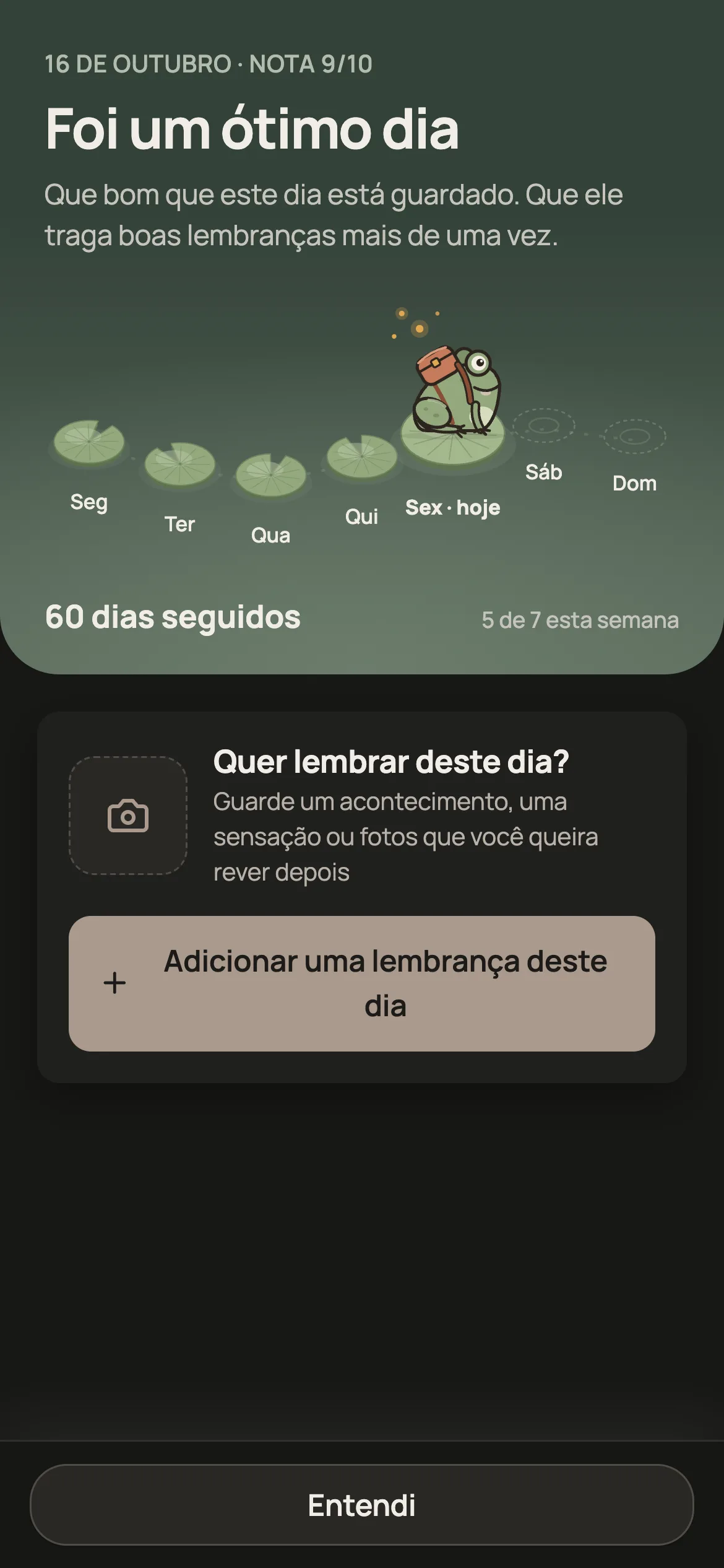 Tela depois de salvar o dia