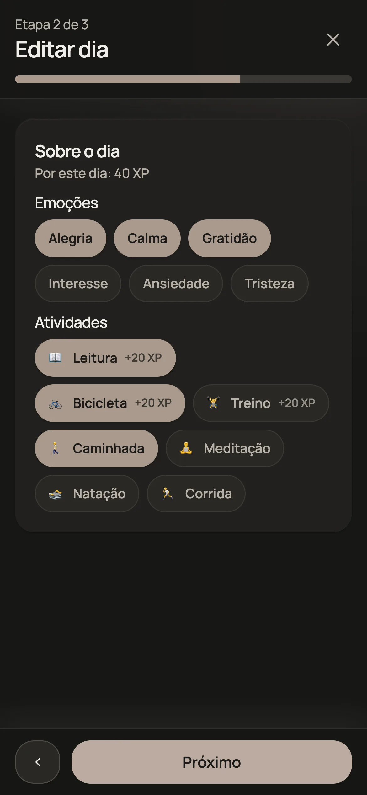 Formulário do registro do dia, segunda etapa