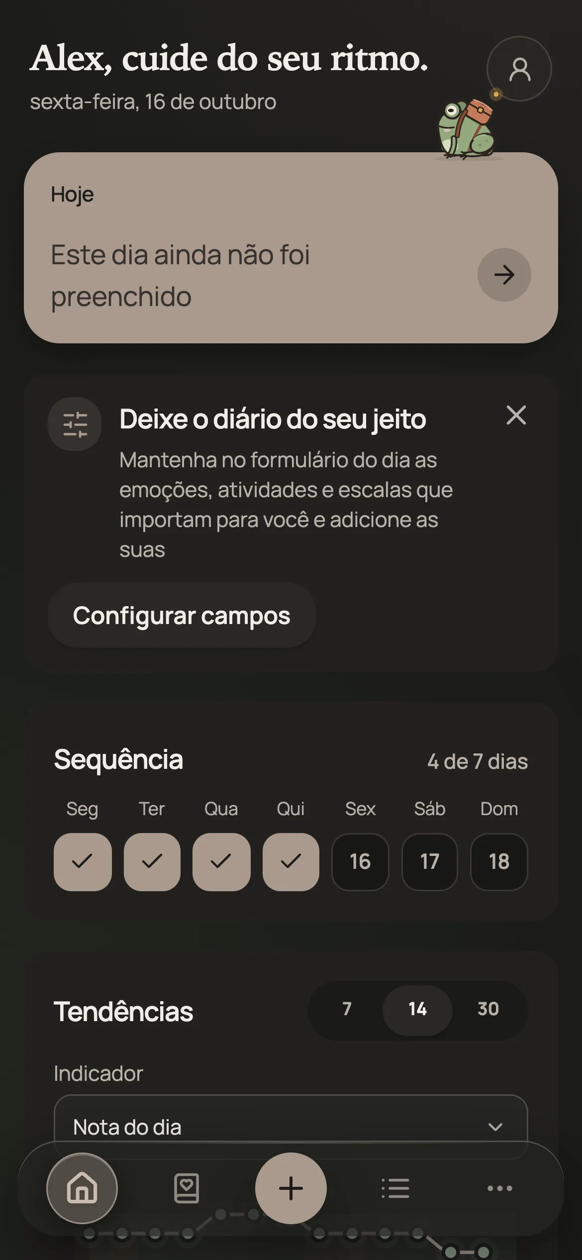 Início do app antes de preencher o dia