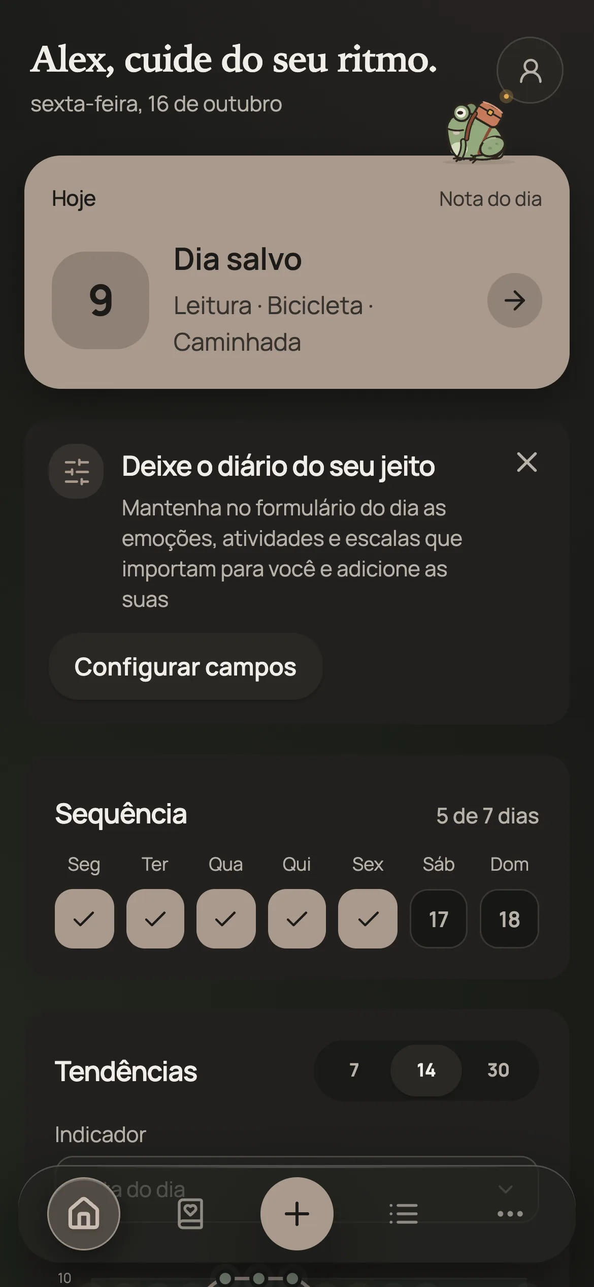 Início do app com o dia preenchido
